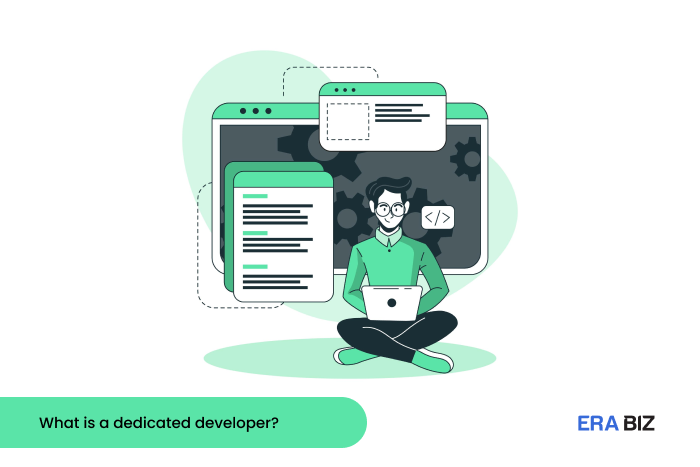 What is a Dedicated Developer, 2D image of Dedicated developer at work, definition, Era Biz Solutions